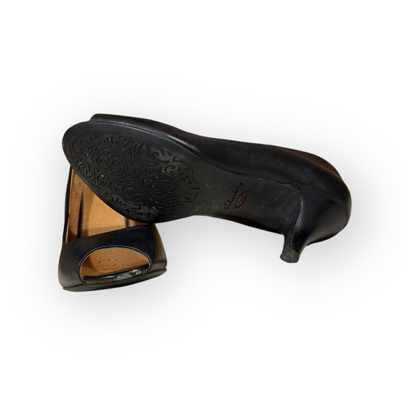 Clark’s Indigo Wessex Eider Black Leather Peep Toe Pump Shoes 6M - Picture 6 of 11